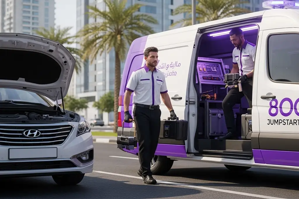 Tell us where you’re stranded in Sharjah for quick car jump start service