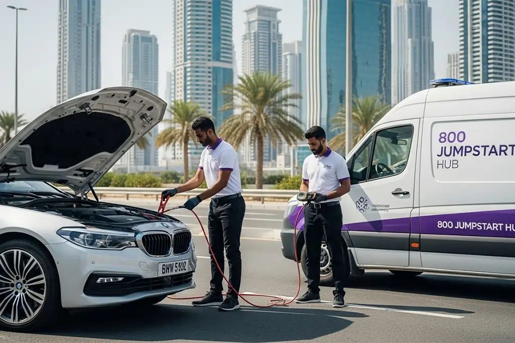 Professional on-site jump start service for BMW 5 Series with advanced electrical and luxury features