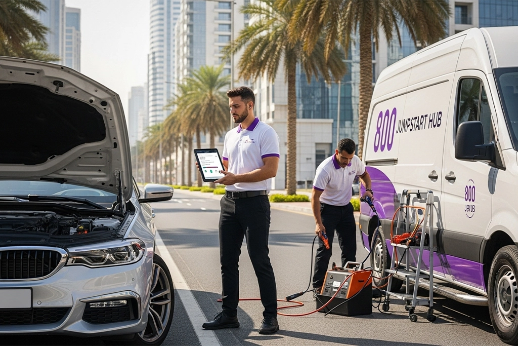 Call our hotline or WhatsApp us for emergency car jump start service