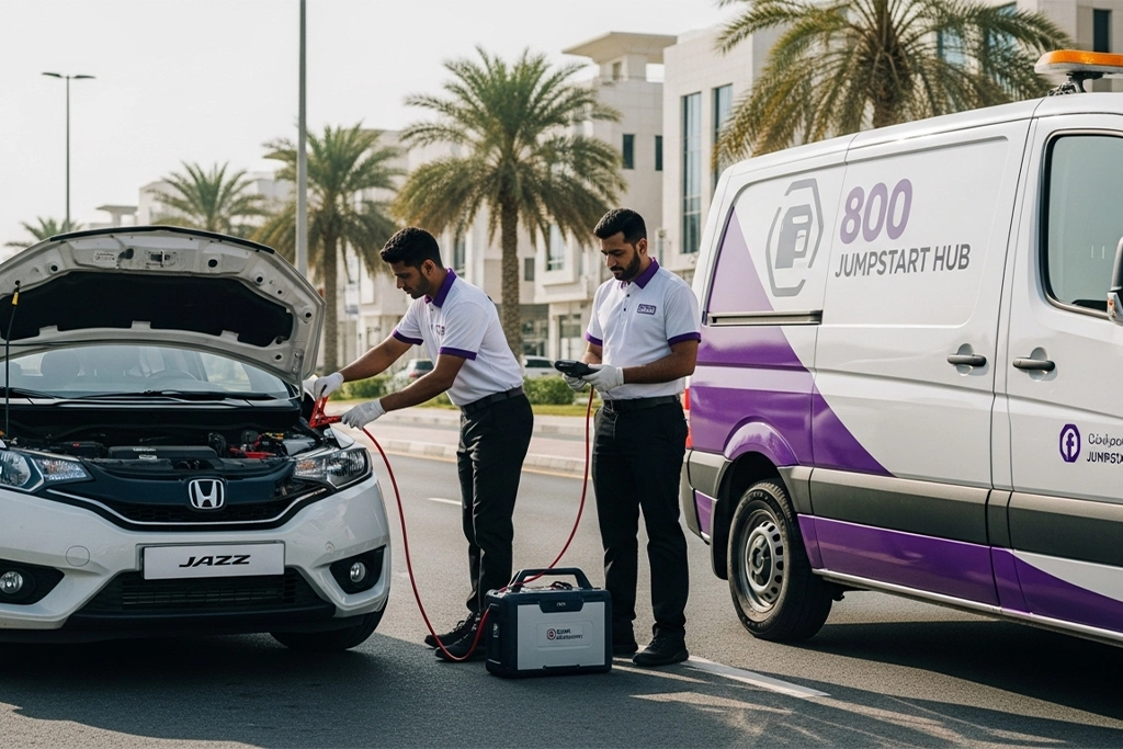 On-site Honda Jazz jump start protecting sensitive electronics