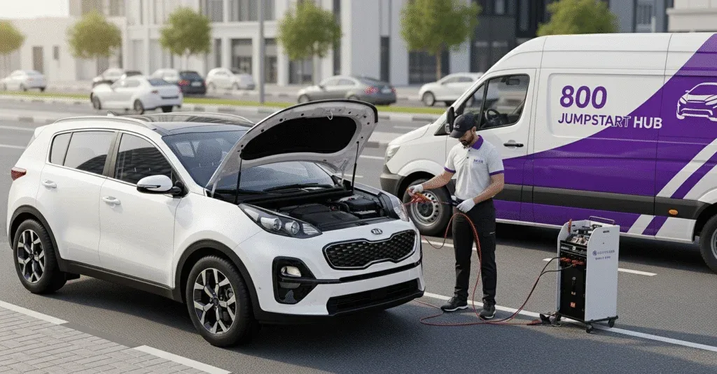 Quick on-site Kia Sportage jump start by trained technician
