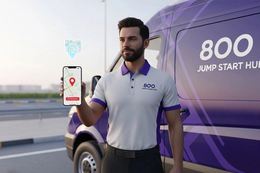 Sharing exact location pin to get fast car battery jump start assistance at the roadside