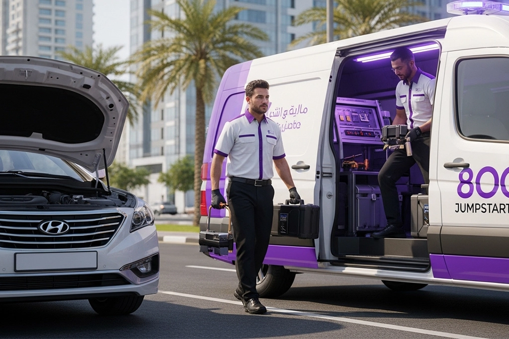 Hyundai technician dispatched to location for jump start