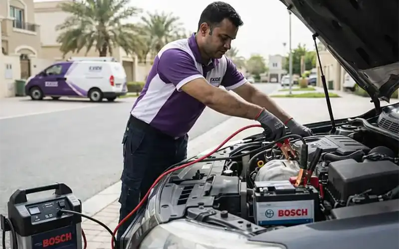 Mobile Bosch jump start service, no towing or battery removal, providing quick on-site assistance to get you back on the road