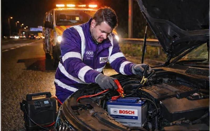Emergency Bosch jump start service, offering rapid support and controlled battery boosting anytime, anywhere